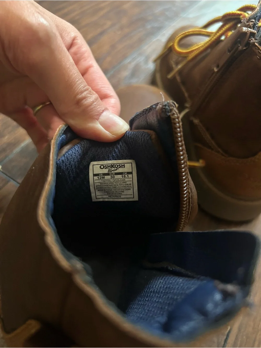 OshKosh B'gosh Brown Kids Lace-Up Ankle Boots with Yellow Laces